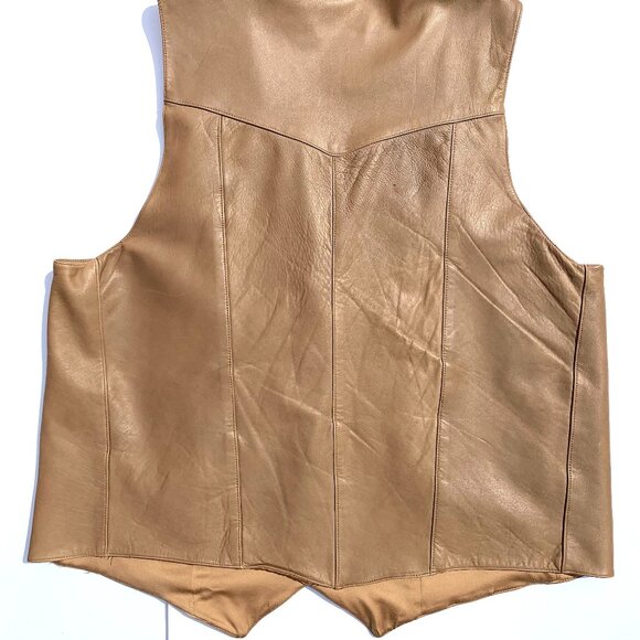Men’s Custom Tan Leather Vest w/Front Pockets & Buttons, XXL - Picture 2 of 7